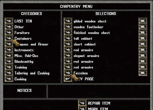 Carpentry-Menü