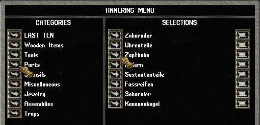 Tinkering-Menü
